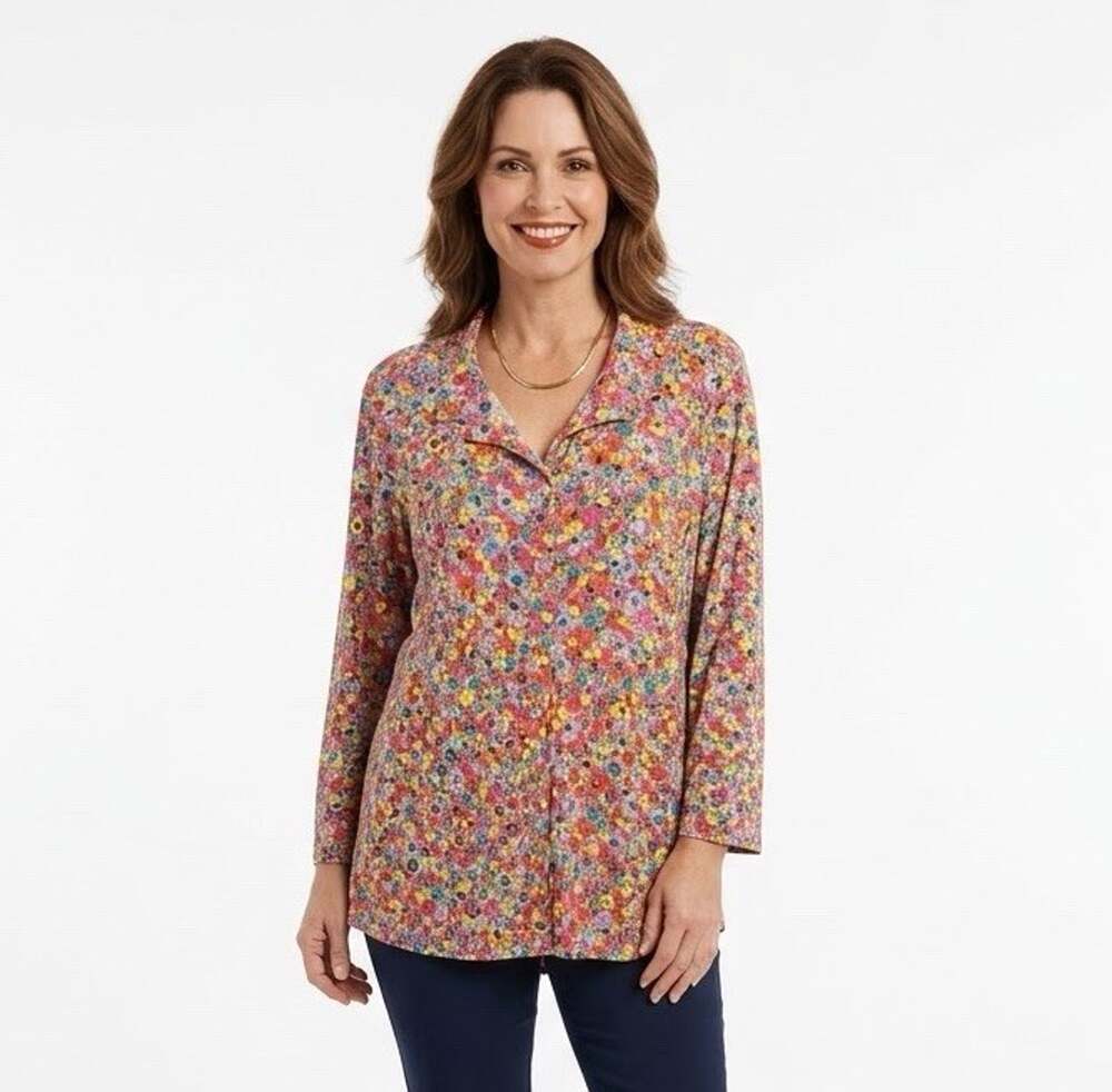John Mark Button Up Shirt Size XL Women's Colorful Art to Wear Wire Collar
